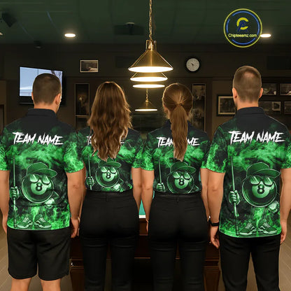 Green Funny 8 Ball Pool Flame Smoke Billiard Shirt For Men Custom Billiard Team Jersey Uniform TDM5695