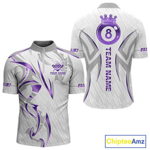 Load image into Gallery viewer, White And Purple Custom Crown 8 Ball Men's Billiards Shirts, Billiard Jersey Team Polo &amp; 1/4 Zip TDM6054