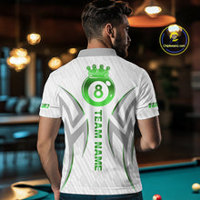 Load image into Gallery viewer, White And Green Custom Crown 8 Ball Men's Billiards Shirts, Billiard Jersey Team Polo &amp; 1/4 Zip TDM6055