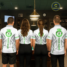 Load image into Gallery viewer, White And Green Custom Crown 8 Ball Men's Billiards Shirts, Billiard Jersey Team Polo &amp; 1/4 Zip TDM6055
