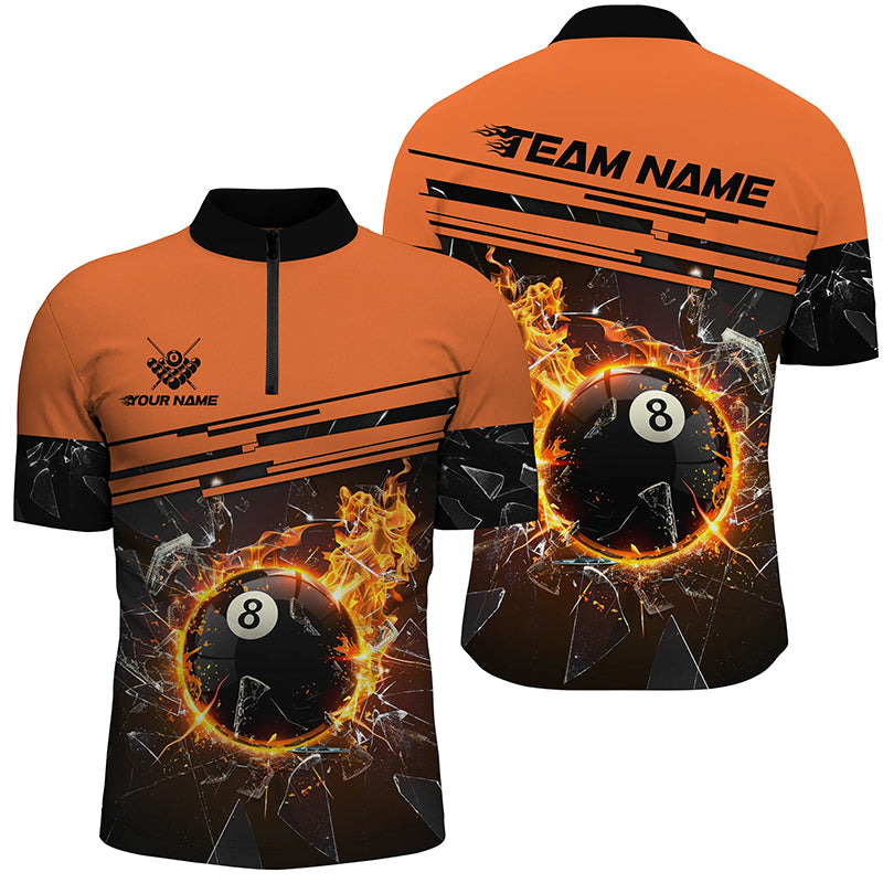 Orange Funny 8 Ball Pool Fire Break Glass Custom Men Billiard Shirt 3D Printed Billiard Team Jersey TDM1804