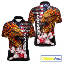 Load image into Gallery viewer, Smoke American Flag Phoenix Bowling Custom Polo Shirt For Men Patriotic Bowling League Team Jersey