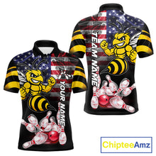 Load image into Gallery viewer, Smoke American Flag Funny Bee Bowling Custom Polo Shirt For Men Patriotic Bowling League Team Jersey