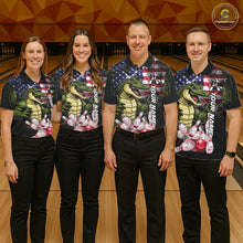 Load image into Gallery viewer, Bowling Team Wearing Smoke American Alligator Bowling Polo Shirts Front View