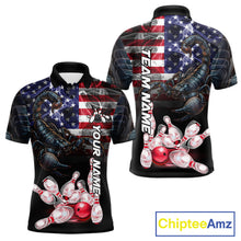 Load image into Gallery viewer, Smoke American Flag Scorpion Bowling Custom Polo Shirt For Men Patriotic Bowling League Team Jersey
