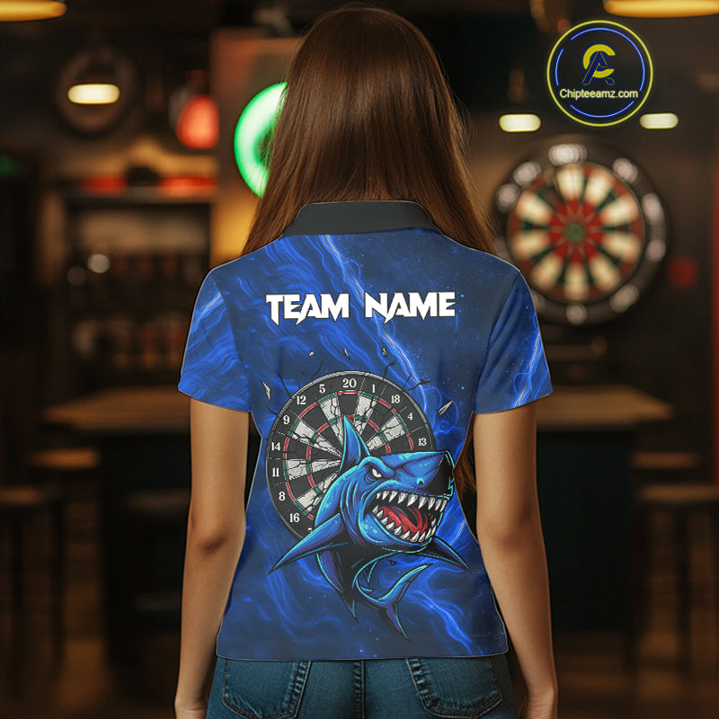 Personalized Shark Blue Darts Shirt For Women Custom Dart Jerseys Team Polo & Quarter Zip TDM5191