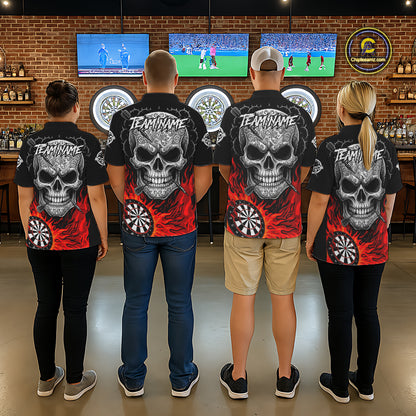 Black And Red Flaming Skull Darts Shirt For Men Custom Darts League Jersey Team Polo & 1/4 Zip TDM5435