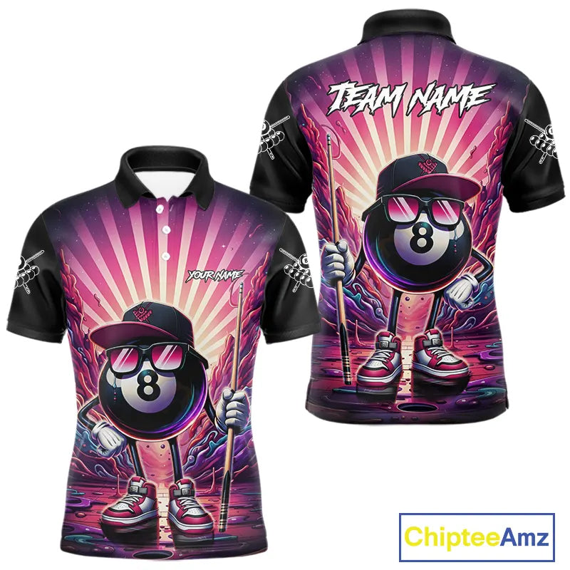 Funny 8 Ball Pool Neon Graffiti Billiard Shirt For Men Custom Billiard Jersey Team Polo & 1/4 Zip TDM5443