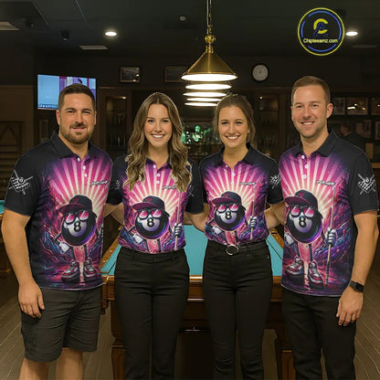 Funny 8 Ball Pool Neon Graffiti Billiard Shirt For Men Custom Billiard Jersey Team Polo & 1/4 Zip TDM5443