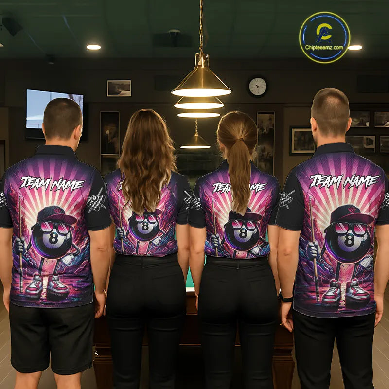 Funny 8 Ball Pool Neon Graffiti Billiard Shirt For Men Custom Billiard Jersey Team Polo & 1/4 Zip TDM5443