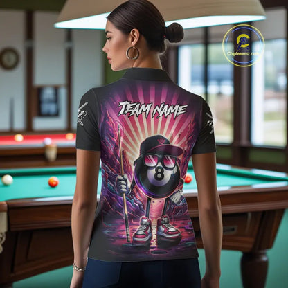 Funny 8 Ball Pool Neon Graffiti Billiard Shirt For Women Custom Billiard Jersey Team Polo & 1/4 Zip TDM5443