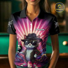 Load image into Gallery viewer, Funny Cat 8 Ball Billiard Shirt For Women Custom Neon Graffiti Billiard Jersey Team Polo &amp; 1/4 Zip TDM5444
