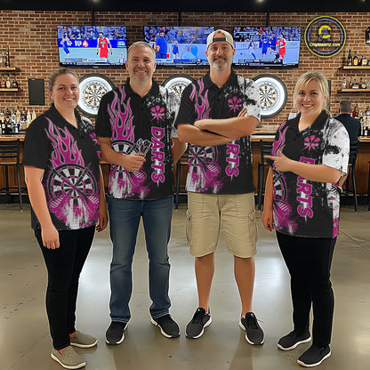 Personalized Pink Grunge Womens Dart Shirts Custom Dart Jerseys Team Polo & 1/4 Zip, Darts Uniform TDM5701