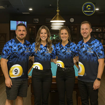 9 Ball Pool Blue Camo Custom Billiard Shirts For Men, Patriotic US Flag Billiard Team Jerseys TDM5711