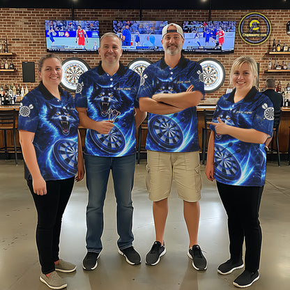 Personalized Blue Dartboard Lightning Wolf Darts Shirt For Women, Darts Team Jersey Polo & 1/4 Zip TDM5918