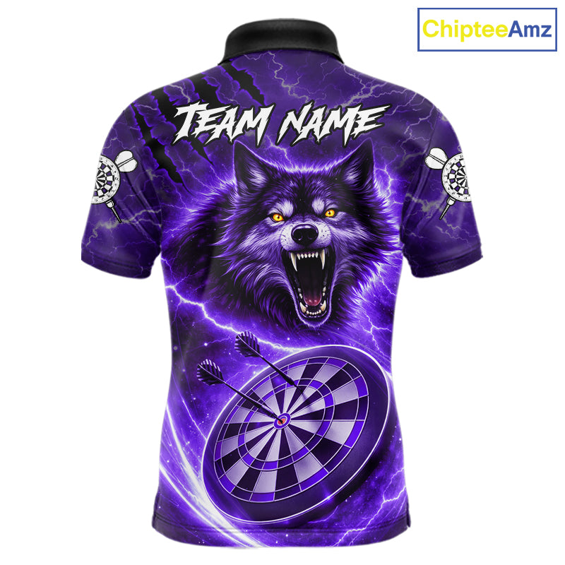 Personalized Purple Dartboard Lightning Wolf Darts Shirt For Men, Darts Team Jersey Polo & 1/4 Zip TDM5919