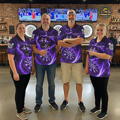 Personalized Purple Dartboard Lightning Wolf Darts Shirt For Men, Darts Team Jersey Polo & 1/4 Zip TDM5919