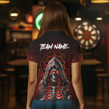 Load image into Gallery viewer, Red And Black Glowing Fire Grim Reaper Dart Shirts For Women Custom Dart Jerseys Polo &amp; 1/4 Zip TDM3712