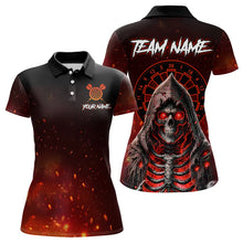 Load image into Gallery viewer, Red And Black Glowing Fire Grim Reaper Dart Shirts For Women Custom Dart Jerseys Polo &amp; 1/4 Zip TDM3712