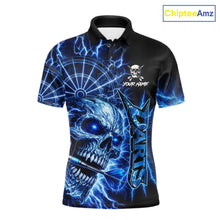 Load image into Gallery viewer, Blue Darts Skull Polo &amp; Quarter Zip Shirt For Men Custom Thunder Lighting Darts Team Jersey TDM6061