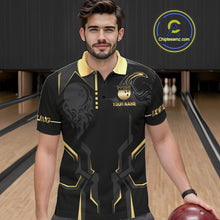 Load image into Gallery viewer, Custom Black And Gold Bowling Shirt For Men, Bowling Tournament Team Jersey Polo &amp; 1/4 Zip TDM6318