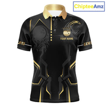 Load image into Gallery viewer, Custom Black And Gold Bowling Shirt For Men, Bowling Tournament Team Jersey Polo &amp; 1/4 Zip TDM6318