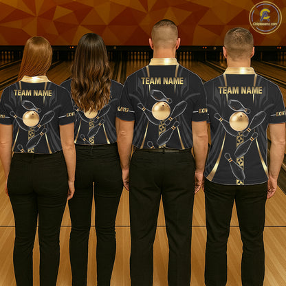 Custom Black And Gold Bowling Shirt For Women, Bowling Tournament Team Jersey Polo & 1/4 Zip TDM6318