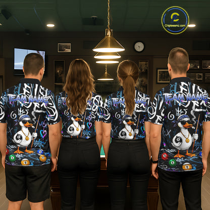 Colorful Graffiti Funny Duck 8 Ball Billiard Shirt For Men Custom Pool Team Jersey Polo & 1/4 Zip TDM6497