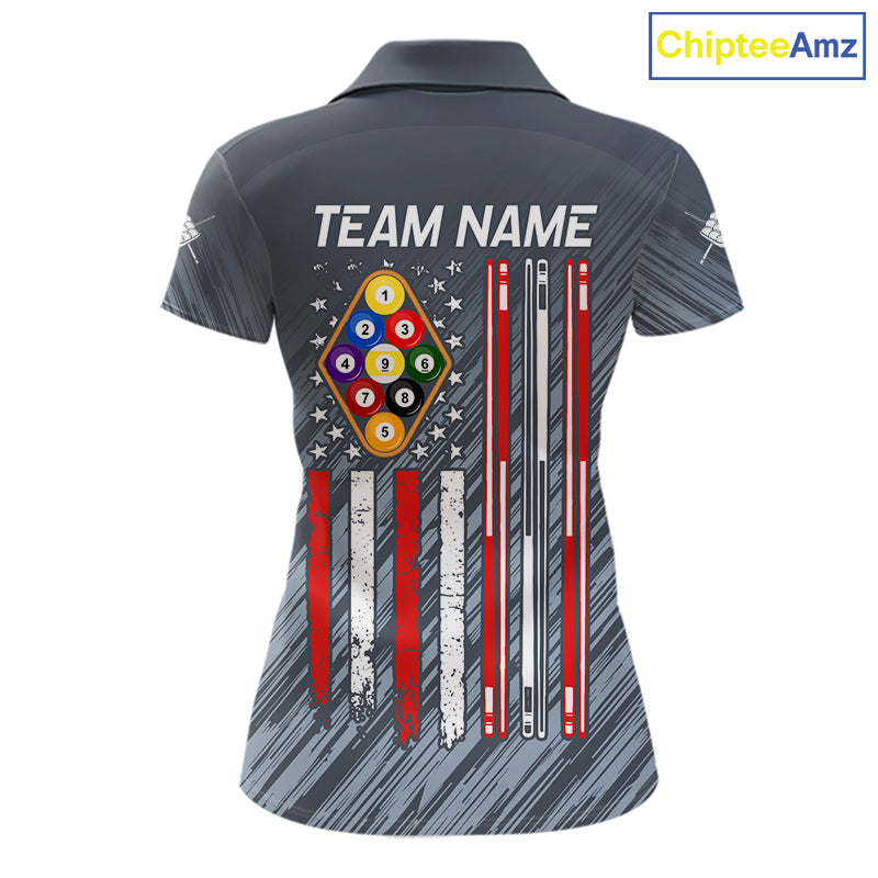 Personalized Billiard American Flag 9 Ball Pool Shirt For Women, Patriotic Billiard Team Jersey TDM7228
