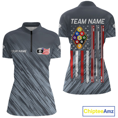 Personalized Billiard American Flag 9 Ball Pool Shirt For Women, Patriotic Billiard Team Jersey TDM7228