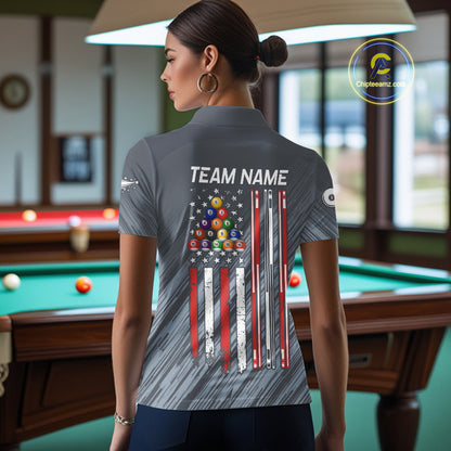 Personalized Billiard American Flag 8 Ball Pool Shirt For Women, Patriotic Billiard Team Jersey TDM7229