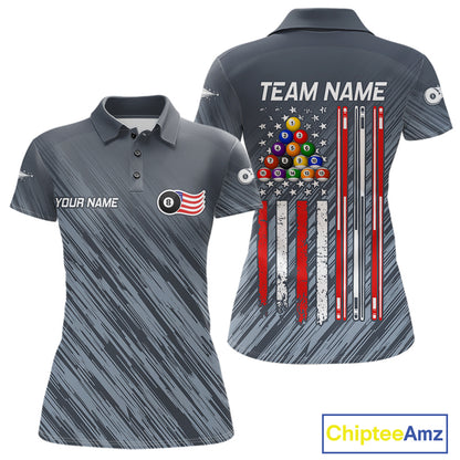Personalized Billiard American Flag 8 Ball Pool Shirt For Women, Patriotic Billiard Team Jersey TDM7229