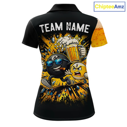Black And Yellow Funny Beer Billiard Jersey For Women Custom 8 Ball 9 Ball Pool Billiard Team Shirts TDM7233