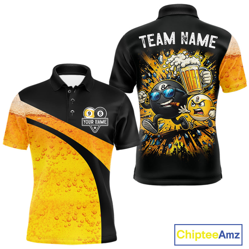 Black And Yellow Funny Beer Billiard Jersey For Men Custom 8 Ball 9 Ball Pool Billiard Team Shirts TDM7233