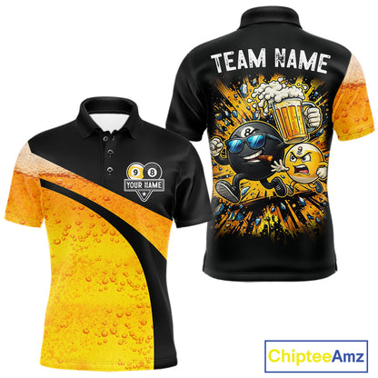 Black And Yellow Funny Beer Billiard Jersey For Men Custom 8 Ball 9 Ball Pool Billiard Team Shirts TDM7233
