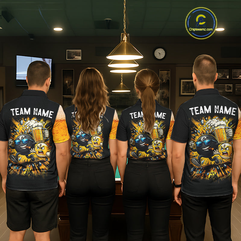 Black And Yellow Funny Beer Billiard Jersey For Men Custom 8 Ball 9 Ball Pool Billiard Team Shirts TDM7233
