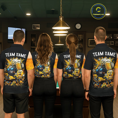 Black And Yellow Funny Beer Billiard Jersey For Men Custom 8 Ball 9 Ball Pool Billiard Team Shirts TDM7233