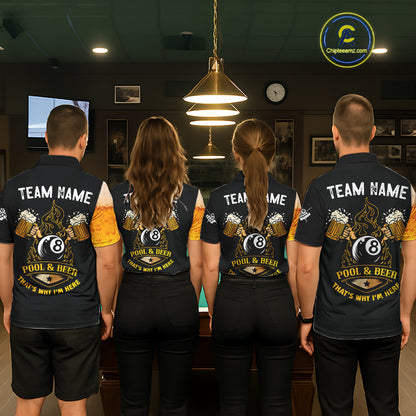 Yellow Funny Beer Billiard Shirt For Women Custom 8 Ball Pool & Beer That's Why I'm Here Team Jersey TDM7234