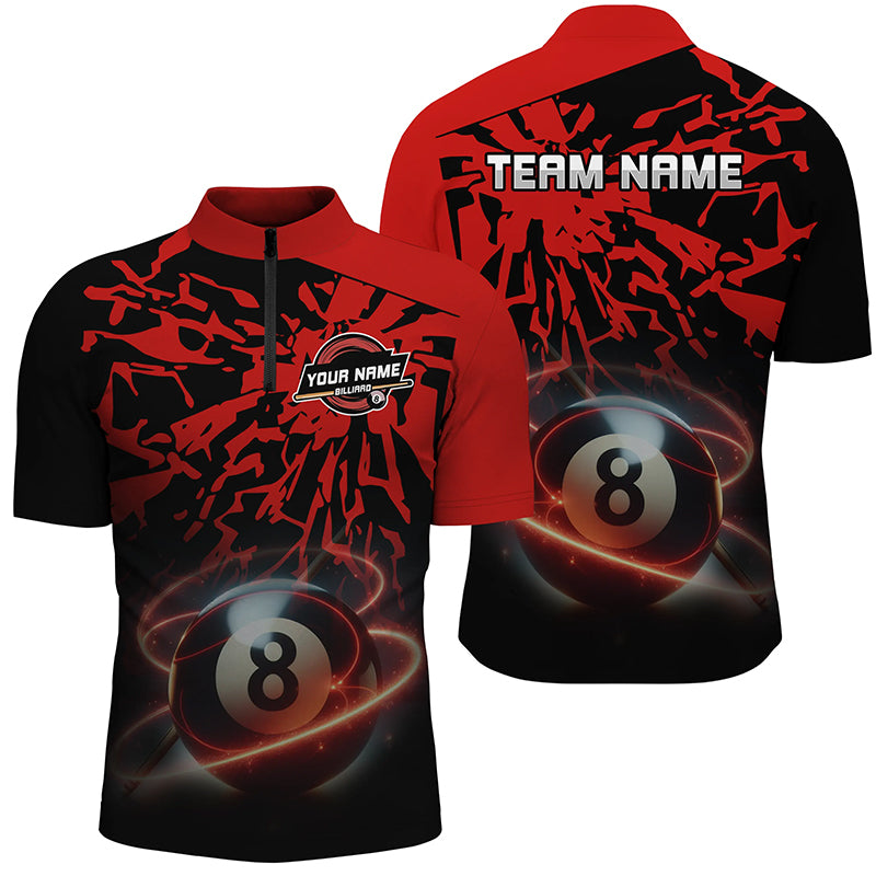 Personalized Red Billiard Ball 8 Thunder Pool Shirts For Men Custom Billiard Jerseys Short Sleeve TDM2483