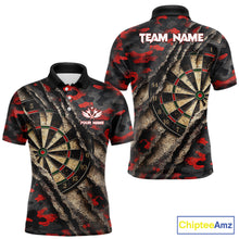 Load image into Gallery viewer, Red Retro Grunge Camo Darts Shirt For Men Custom Darts Jersey Team Polo &amp; Quarter Zip Uniform TDM5448