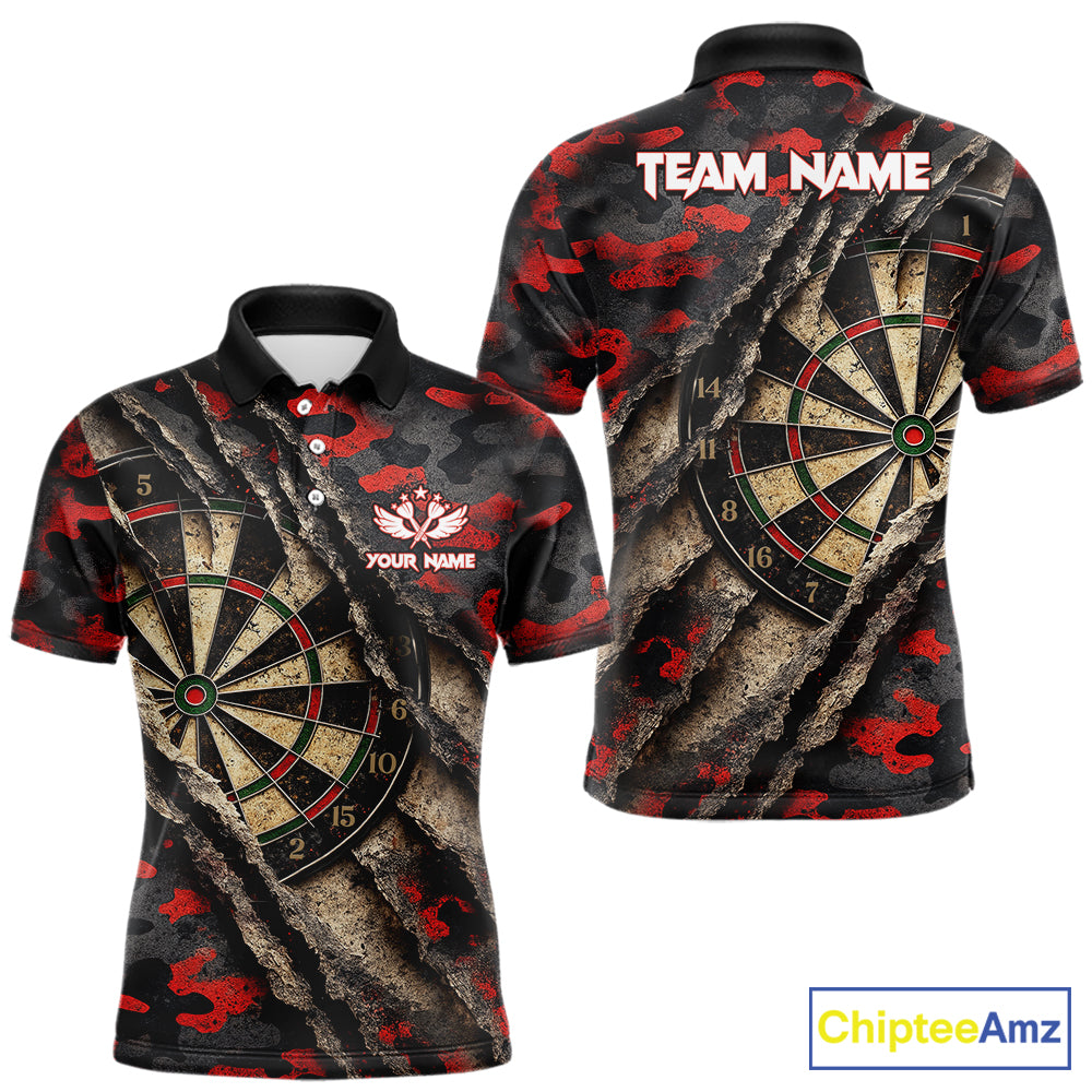 Red Retro Grunge Camo Darts Shirt For Men Custom Darts Jersey Team Polo & Quarter Zip Uniform TDM5448