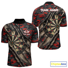 Load image into Gallery viewer, Red Retro Grunge Camo Darts Shirt For Men Custom Darts Jersey Team Polo &amp; Quarter Zip Uniform TDM5448