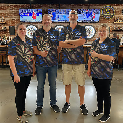 Blue Retro Grunge Camo Darts Shirt For Men Custom Darts Jersey Team Polo & Quarter Zip Uniform TDM5449