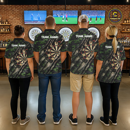 Green Retro Grunge Camo Darts Shirt For Women Custom Darts Jersey Team Polo & Quarter Zip Uniform TDM5450