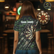 Load image into Gallery viewer, Green Retro Grunge Camo Darts Shirt For Women Custom Darts Jersey Team Polo &amp; Quarter Zip Uniform TDM5450