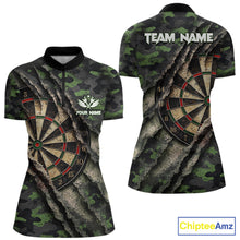 Load image into Gallery viewer, Green Retro Grunge Camo Darts Shirt For Women Custom Darts Jersey Team Polo &amp; Quarter Zip Uniform TDM5450