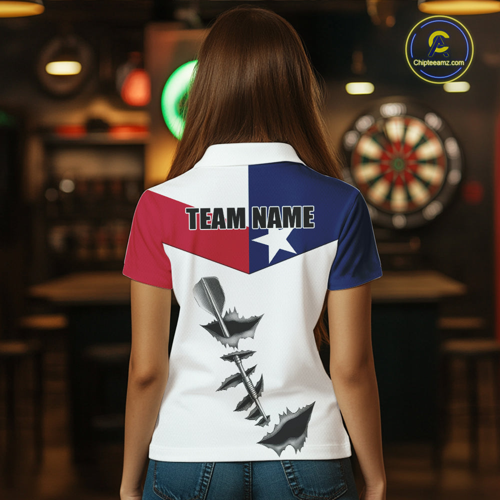 Personalized Texas Flag Steel Tip Dart Polo & 1/4 Zip For Women Custom Texas Darts Team Jersey TDM5451