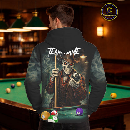 Funny Skelton Billiard Hoodie For Pool Player Custom 8 Ball Hoodie Team Jersey, Billiards Gifts TDM5713