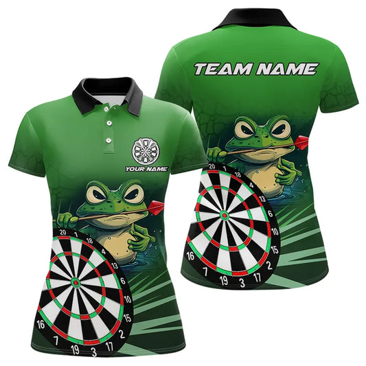 Personalized Green Funny Frog Darts Shirts For Women Custom Darts Team Jerseys Outfit, Darts Gifts TDM3558