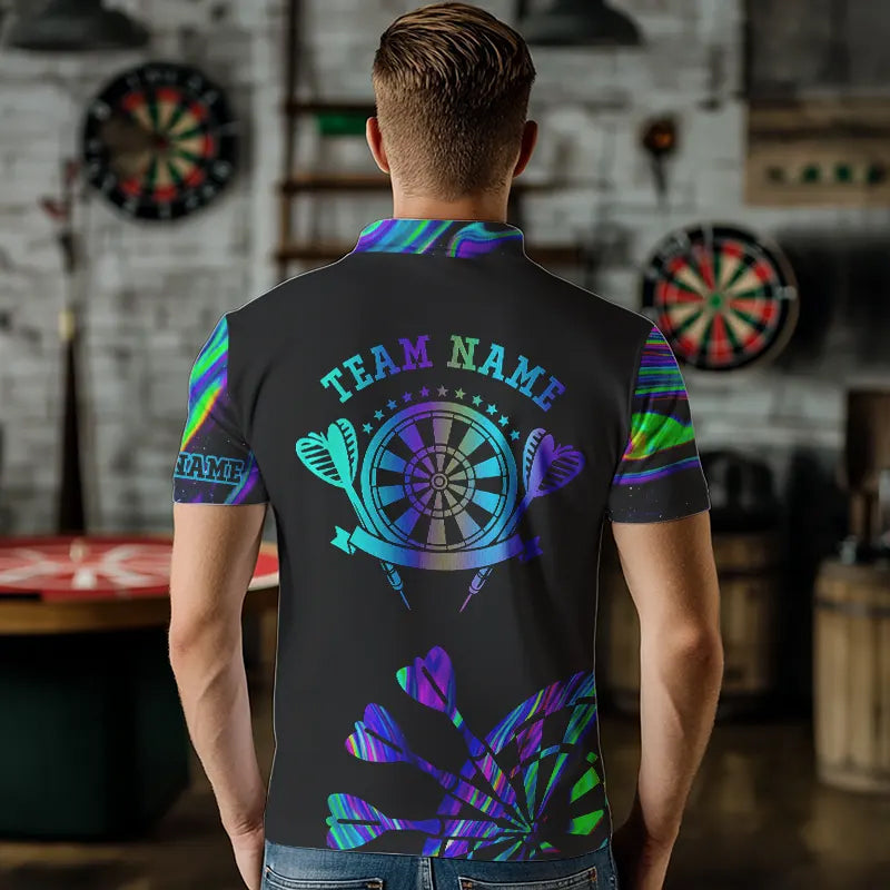 Neon Purple Blue Tie Dye Darts Shirt With Pocket For Men Custom Dart Jersey TDM3559